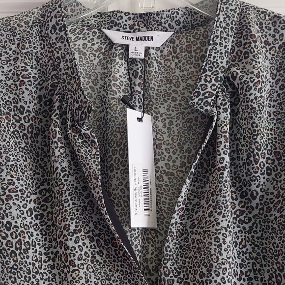 Steve Madden Ruffle Sleeve Animal Print Blouse Women's Size L - Picture 4 of 14